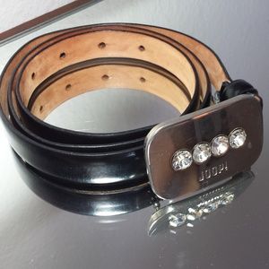 JOOP! Designer Leather Belt BLACK Rhinestones